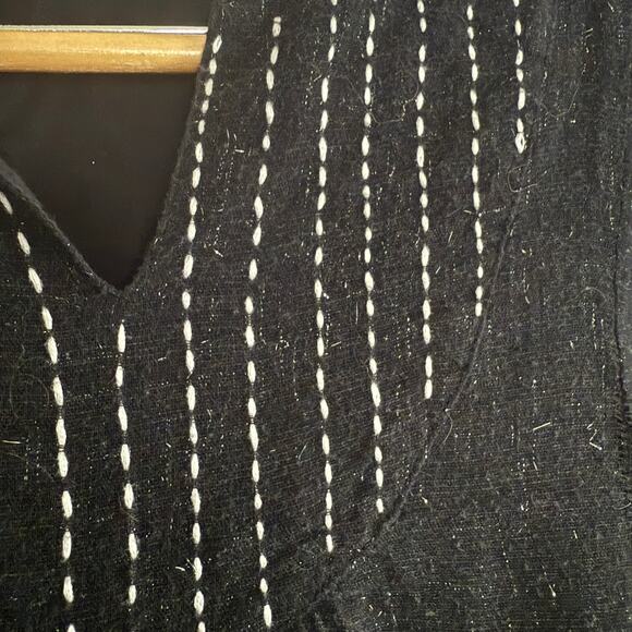 WORLD MARKET Black Sparkle Gauze Stitched split neck boho Blouse small medium - Picture 2 of 6